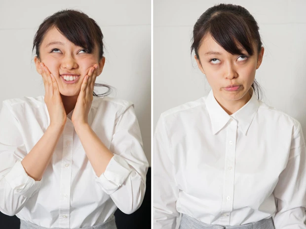  「うまい！」「安い！」を変顔で表現中。これでＣＭはちょっと……