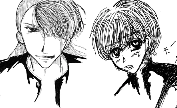  山地さんが考えたキャラクター・福山大吉。ケンカ無双だけど、ギャグは寒い次世代ヤンキーキャラだそうです（左）。こちらも山地さん考案のキャラ・太一。不良ではなく、守ってあげたくなる普通の学生なのがポイントです（右）