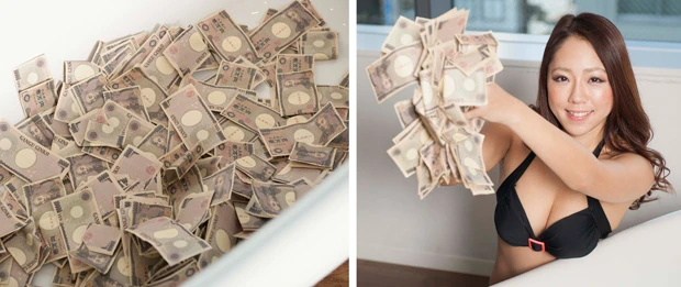  札束をかき混ぜる時に胸をいっぱい揺らしてもらったりするとやる気がアップします（オブチ）