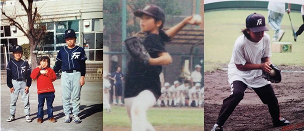 (左)6つと4つ上の兄に挟まれる亜美ちゃん (中・右)エースでキャプテンだった小学校時代