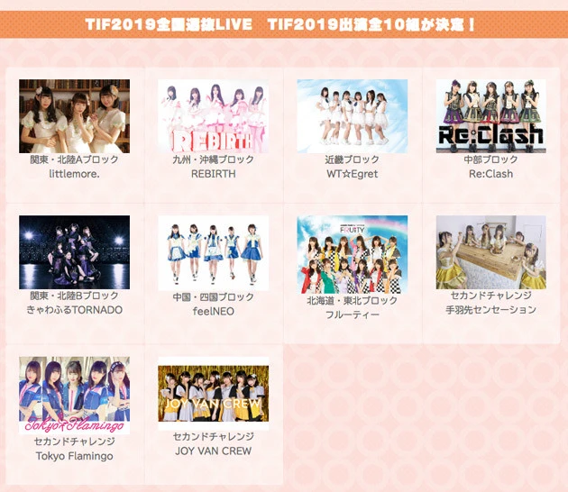 「TIF2019全国選抜LIVE」で出演が決まった10組 (C)2019 TOKYO IDOL PROJECT