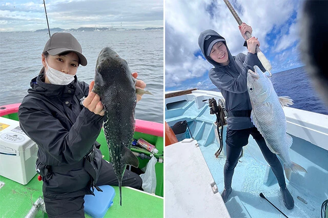 涼森さんがプライベートで釣りに行った時の写真。見事に釣り上げている大物からも釣りへの本気度が伝わってくる!