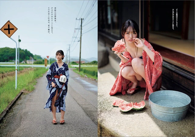 (左)2021年8月16日発売『週刊プレイボーイ35号』掲載(撮影/熊谷貫)(右)2022年8月8日発売『週刊プレイボーイ34・35合併号』掲載(撮影/熊谷貫)