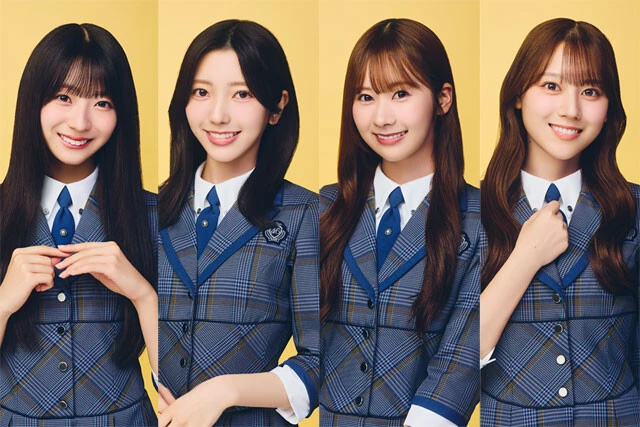 左から日向坂46、四期生の宮地すみれ、石塚瑶季、小西夏菜実、平岡海月