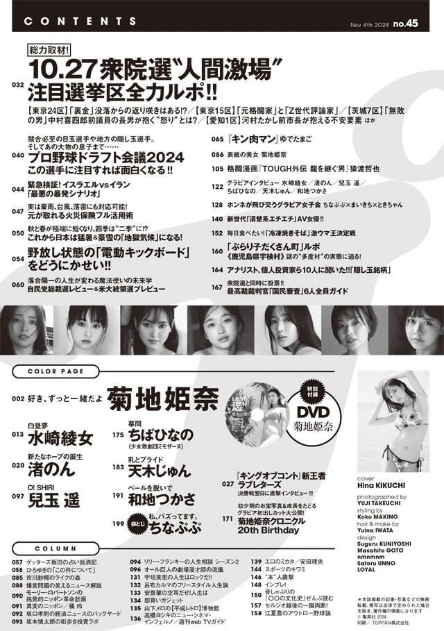 週刊プレイボーイ 寂し 2024年 No.45 菊地姫奈 DVD付