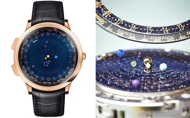 時計でありながら、秒針も分針もない。その代わり、太陽系を連想させる6つの宝石がちりばめられているのが、ヴァン クリーフ&アーペルの『ミッドナイト プラネタリウム』。宇宙時間がわかる芸術品だ