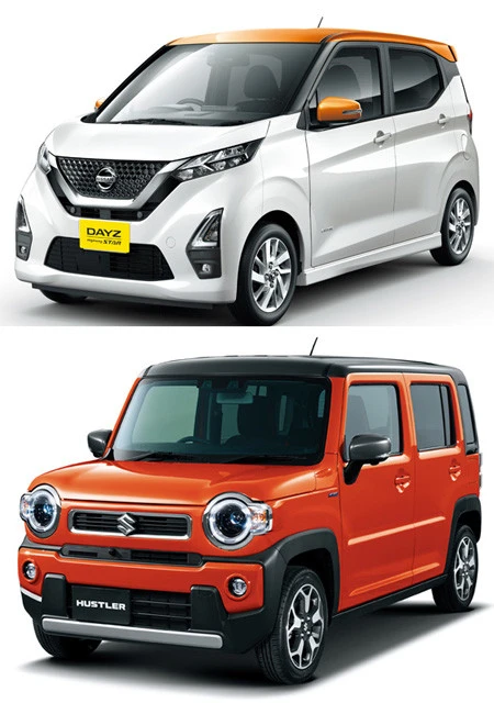 フルHVの軽は今のところ存在しないが、日産デイズ(上)やスズキ・ハスラー(下)はマイルドHVを搭載。純エンジン車ではない。ただしオプションなど込みで200万円する軽が今後も売れるかは別問題