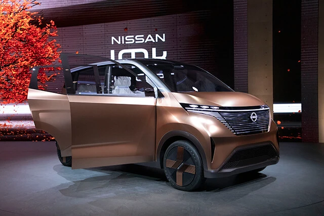 「日産 IMkコンセプト」2019年の東京モーターショーに出展し、大きな話題を呼んだ軽EV。昨年末には日産本社ギャラリーに展示されていた。三菱との共同開発車だ