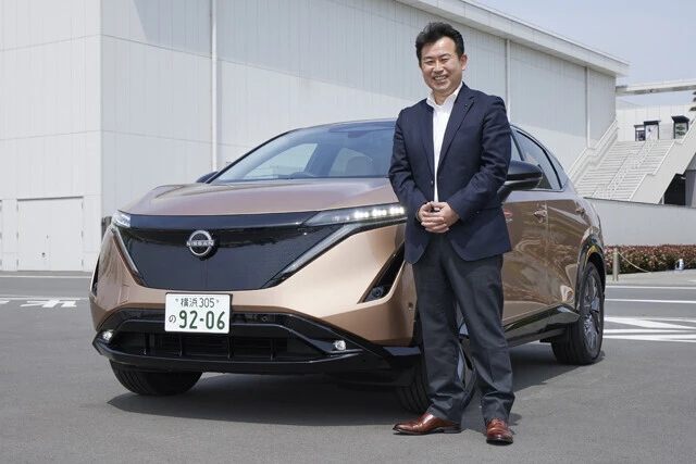 アリアの開発責任者の中嶋 光氏。アリアだけでなく、世界累計販売57万台以上を誇る日産リーフのチーフエンジニアも務めていたという。まさに日産を代表するEVのスペシャリストだ