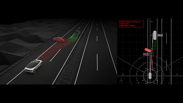 LiDARは瞬時に正確な3D空間を構築できる。この空間認識をベースにクルマが判断、回避行動をとるという