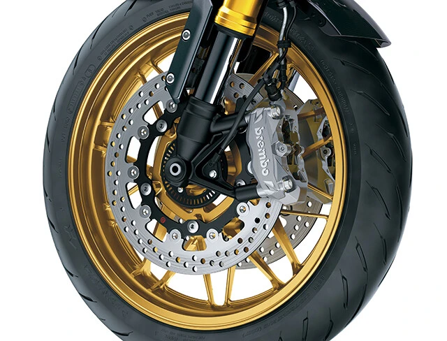 オーリンズ社製のS46リアショックを装着することで、快適な乗り心地などを実現している。リアショックに合わせて、ゴールドカラーのアウターチューブとフロントサスペンションのセッティングも実施