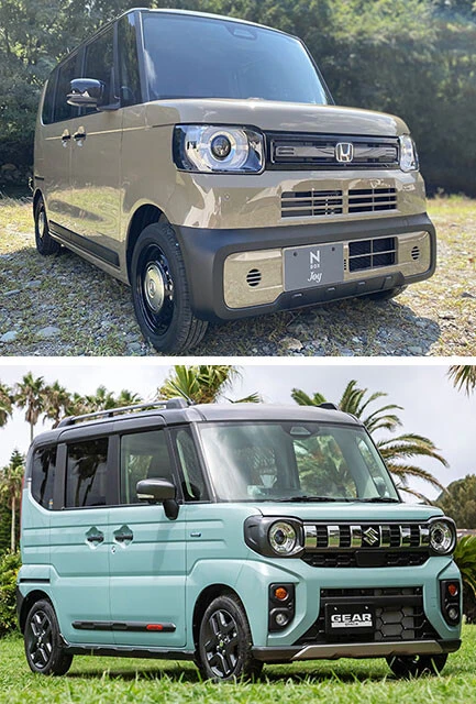 （上から）ホンダ「N‐BOXジョイ」vs スズキ「スペーシアギア」