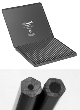 10Hから10Bまで全22硬度の鉛筆をセットにした「ハイユニアートセット」。本体価格は3300円。芯の太さの違いがすごい!