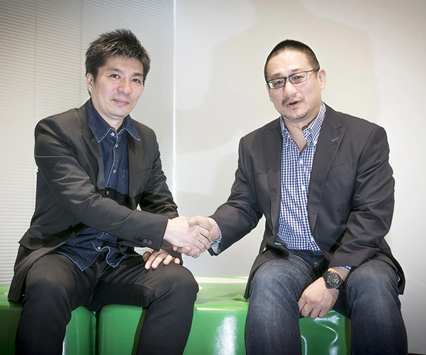 今回のM&Aにサイバーエージェント社内のプロレスファンも熱くなっているという。サイバーエージェント社長の藤田氏(左)とDDT社長の高木氏(右)