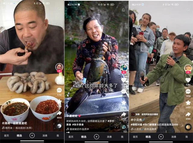 TikTokと同じく老若男女がキラキラ路線で歌い踊る動画がバズる抖音。一方、抖音よりも先の2011年からショート動画を始めたアプリ、快手は地方農民によるワイルドクッキングや、ご当地の方言でヒット曲を歌ったりと独自のドロくささ路線が大人気。中国ではショート動画アプリの二番手として君臨している