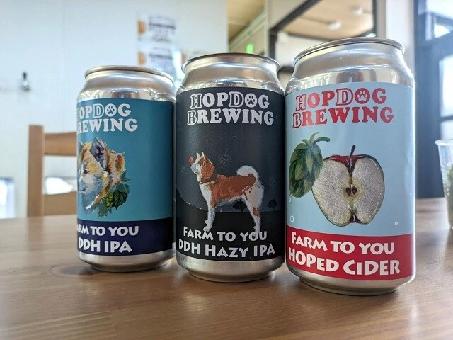 HOPDOG BREWINGの商品の一部。右はビールではなくシードルだ