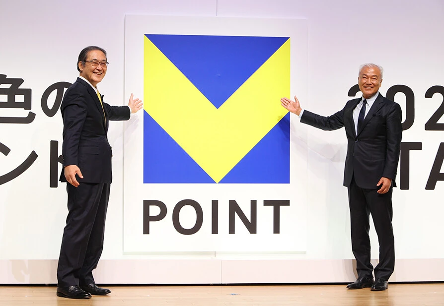 ロゴは青と黄色を基調としてTポイントを踏襲しつつ、名称は「Vポイント」とする