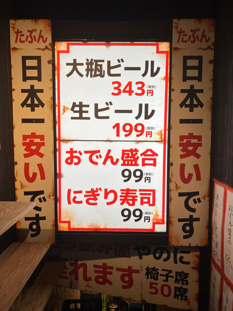 大阪・天満駅前の居酒屋激戦区に昨年オープンした激安酒場「中トロと豚足」の看板