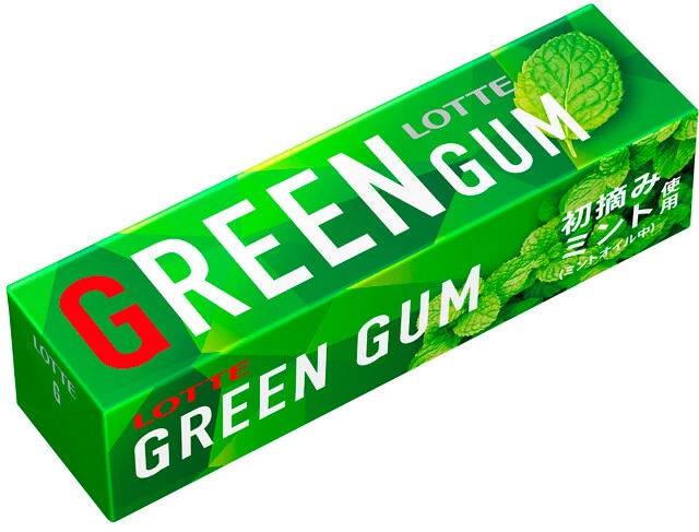 「グリーンガム」(ロッテ) 1957年に日本で発売されたガム。2014年のリニューアルから初摘みミント(花が咲く前に刈り取ったミント)を使用。雑味が少なくフレッシュな香りが特徴