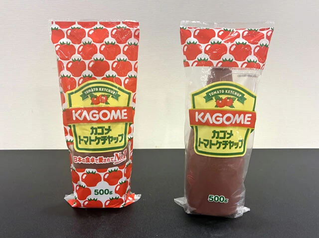 カゴメは「トマトケチャップ」のパッケージのデザインを当面の間変更する。右が変更後で、トマトのイラスト部分を減らす