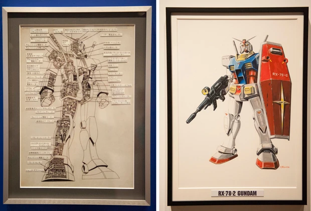 ガンダムの内部メカニックのイラスト(左)や、ガンダムのデザインを担当したメカニックデザイナー・大河原邦男氏の描き下ろし作品(右)も公開されている
