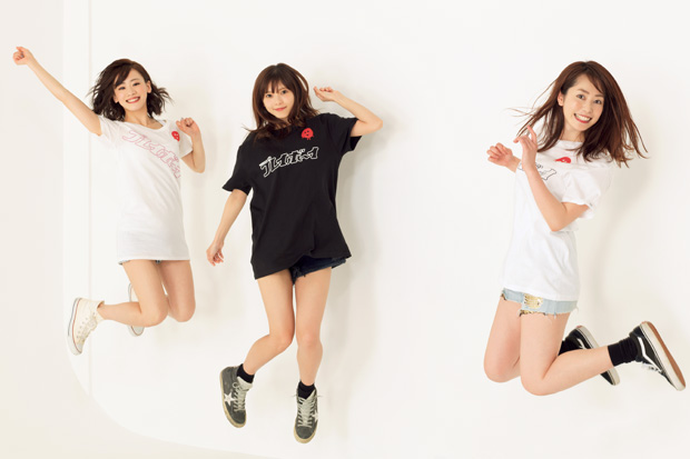 週プレ酒場のユニフォームTシャツを着た、(左から)菅井美沙、荒川優那、谷桃子