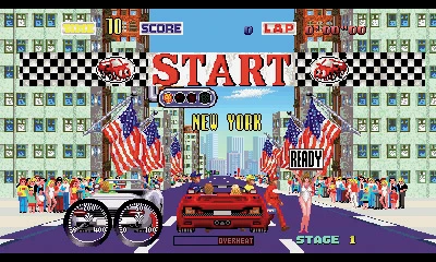 「ターボアウトラン」レースゲームだけど、鮮やかな風景とポップなサウンドをゆったりと楽しみたくなる作品。80年代の思い出の中をドライブする感覚で、ぜひ!