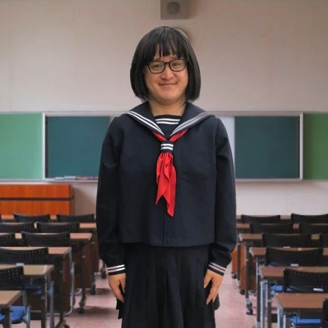 中３の兄にそっくりな中１の妹家族に制服を借りて着れば誰でもできます。あと、学生時代を思い浮かべながら、はにかんだ笑顔をつくることによって、哀愁が漂ってくると思いますよ！