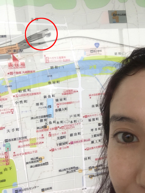 津山駅前の地図にも、鉄道館は扇形で記載されています!