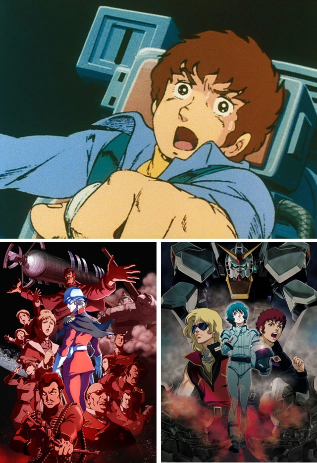 (上)『機動戦士ガンダム劇場版3部作<HDリマスター>』 放送時間:1/2(水)20:15~3:40 ©創通・サンライズ (左)『機動戦士ガンダム THE ORIGIN 全6話一挙放送』 放送時間:1/2(水)12:00~20:15 ©創通・サンライズ (右)『機動戦士Zガンダム 劇場版3部作』 放送時間:1/3(木)12:00~17:20 ©創通・サンライズ