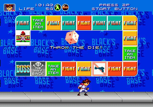 『ガンスターヒーローズ』のステージ4「スゴロク要塞」。すごろくの要領で進んだマスごとにボスとバトルする。(C)SEGA