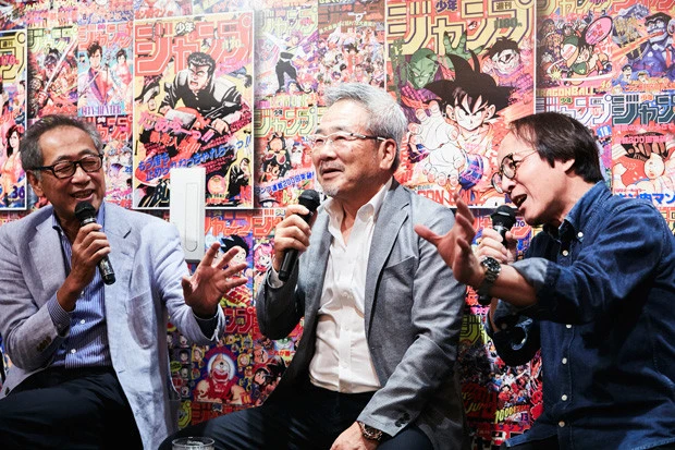 左から鈴木晴彦氏、堀江信彦氏、茨木政彦氏という８０年代のジャンプで大ヒット作を量産したレジェンド編集者