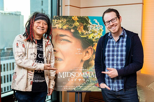 先月休刊した雑誌『映画秘宝』(洋泉社)の話も。高橋ヨシキ氏(左)は同誌のアートディレクターだった。「(休刊は)残念だね。ジャンル映画の雑誌は僕も大好きだ」(アリ・アスター監督)