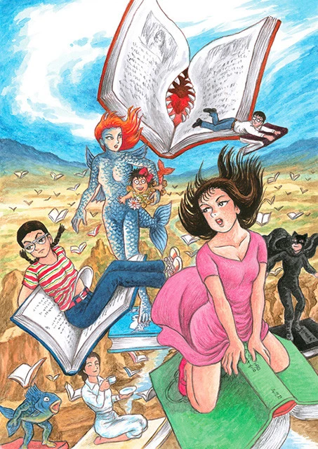 諸星大二郎「栞と紙魚子」カラー原画（２０１５年）／©諸星大二郎