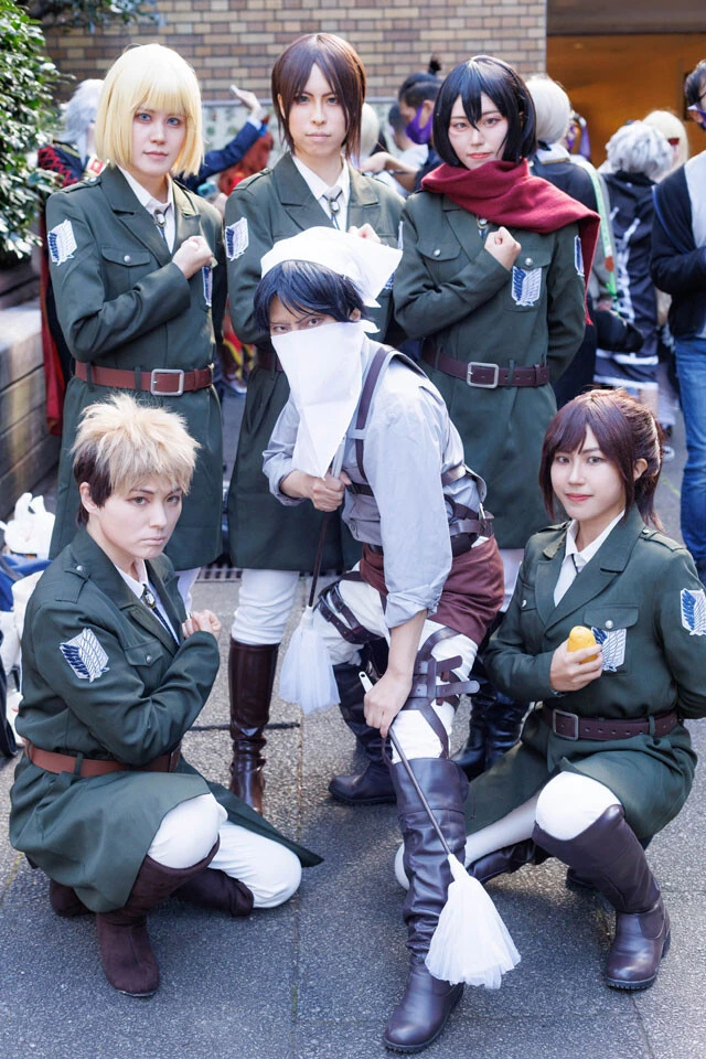 ばけ(@obake_drdr)/『進撃の巨人』サシャ・ブラウス ゆうあ(@xxere330v)/『進撃の巨人』エレン・イェーガー raika(@raika_b2)/『進撃の巨人』アルミン・アルレルト ピィ(@Utaunanasama723)/『進撃の巨人』ミカサ・アッカーマン 茶(@doahouryokucha)/『進撃の巨人』ジャン・キルシュタイン ひかる(@h_cos_181)/『進撃の巨人』リヴァイ・アッカーマン