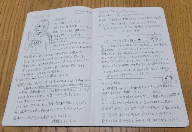 サバエのバックボーンについて、絵と共に描き込んだUBUNA監督のノー