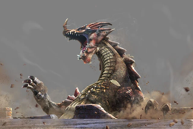 辻本プロデューサーが好きなモンスターとしてチョイスした「ラオシャンロン」。初代より登場している巨大龍で、《老山龍》（ろうざんりゅう）とも呼ばれる