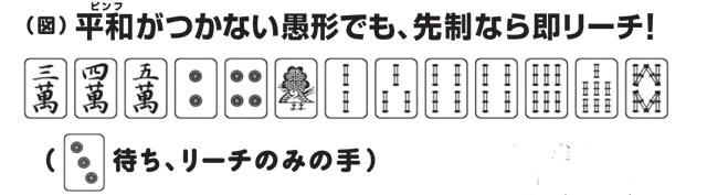 現代麻雀ではリーチの価値が見直されており、役なしで愚形の手牌でも先制ならリーチをかけたほうが得とされている