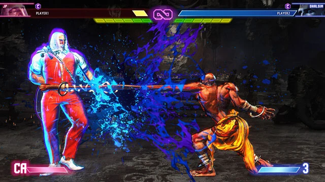 翔の代名詞的なスト6のテクニック「ジャストパリィ」。相手の攻撃が当たる瞬間の2フレーム（30分の1秒、約0.03秒）前に「ドライブパリィ」ボタンを押すことで発生する防御手段。成功すると、敵が大きな隙をさらし、反撃のチャンスとなる。プロでも連発は難しい高等技術だが、翔はその精度の高さで世界的に知られている