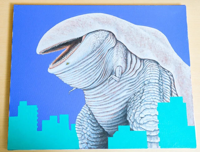 写真③ 脊椎動物にはありえない、下顎に目がついた架空生物。「怪獣には名前をつけたくない」という意向から、通し番号で呼んでいるという