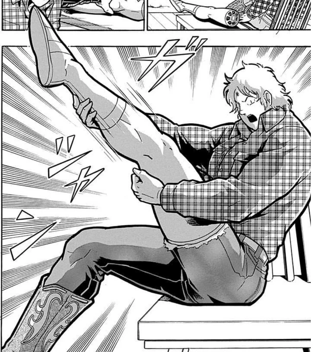 キン骨マン製作以前の義足はテリーマン牧場の馬の蹄鉄師・バックランド爺によるもので、こちらはこちらで思い入れのあるストーリーが詰まっている（『読切傑作選2011-2014「ザ・マシンガンズ空白の三日間 [後編]伝説の始まり!!の巻」』より）