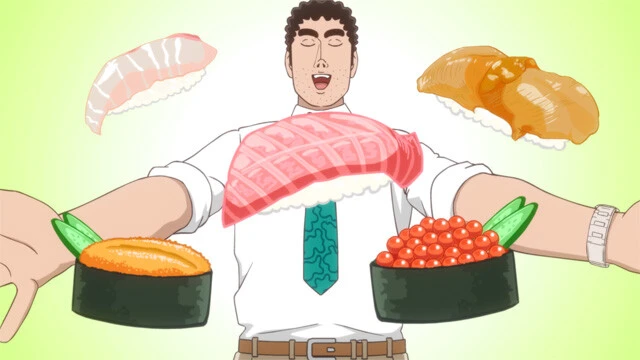 すしを食べる回の多幸感あふれるひろしの表情。うまさが伝わるひろしの食リポも本作の魅力だ