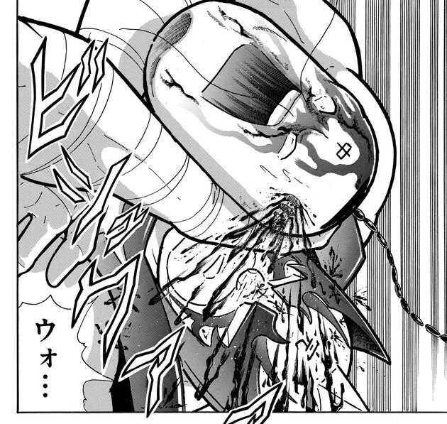 大量の出血で目くらましして締め技から脱出を果たすラーメンマン。しかし、その代償は大きく...？