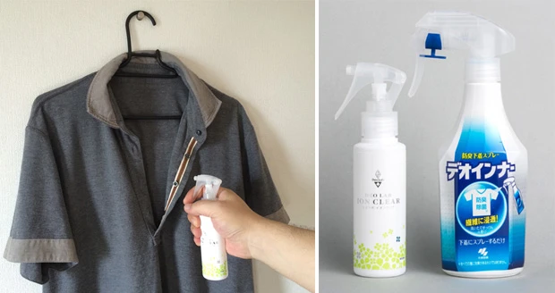 (左)衣類にスプレーするだけで体臭をシャットアウト。(右)「デオラボ イオンクリア」(ハーパー ベンソン)1,500円+税、「デオインナー 防臭下着スプレー」(小林製薬)400円+税