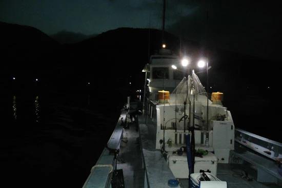 まだ日の出を迎えておらず、暗いうちに出港