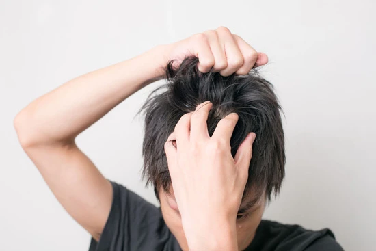 トップの髪をめくり根元につける