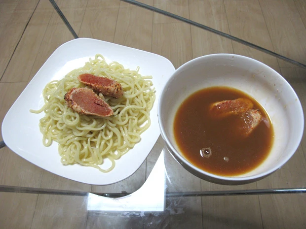 「博多風つけ麺」魚卵の風味が最高。辛子明太子自体のしょっぱさがあるので、つけ汁は薄めに作るべし