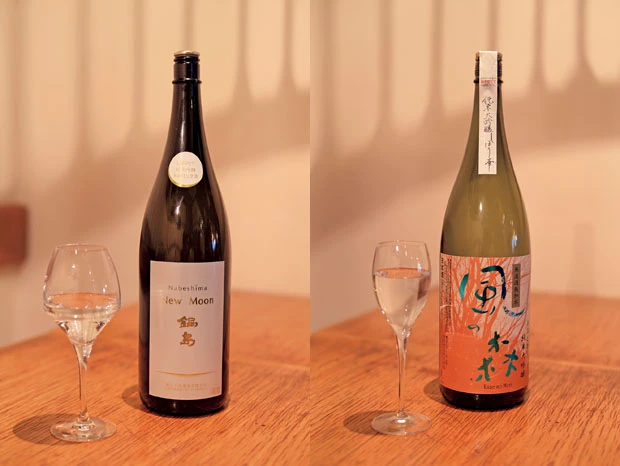 風の森純米大吟醸 キヌヒカリ(右)&鍋島 NEW MOON(左)