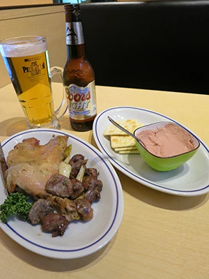 「読売新聞東京本社ビル店」の注文一例。ビールとカーネルデッシュでちょっと贅沢なディナーを