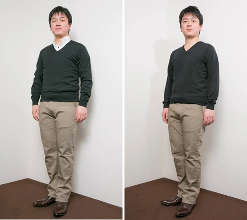 首まわりを出すだけで、かなりスマートに見える!